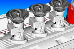 AutoCAD visualization of engine-themed coffee service setup. Carbs are creamer dispensers.