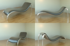 Lounger, cast metal and leather concept. 3ds Max.