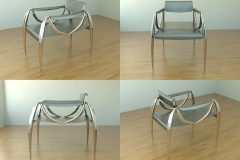 Low-slung metal and draped leather chair concept. 3ds Max.