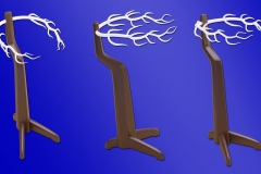 3D printed horns or branches on mid-century modern inspired wood base. Would be lit internally with LED's and have downlights distributed throughout.