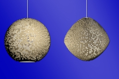 Pop-up themed hanging lamps. 3ds Max. Would be 3D printed. Right example has smoothing and modifiers applied.