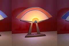 Sun-lamp. 3ds Max. Conceptual, with 2 light sources controlled by computer linked via wifi to weather source. Lighting changes in color and intensity during day based on sun and moon.