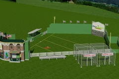 Render of concept for travelling wiffle ball stadium, for corporate promotion.