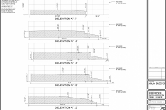 Construction blueprint for complex green showing elevation profiles at specified intervals. AutoCAD.