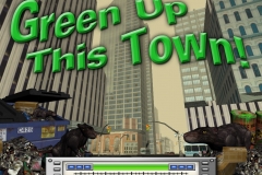 Splash page for "Green up this town" video game engine demo, for Applied Ideas.