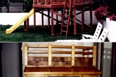 Outdoor playhouse on top, bed for Trey Smith on bottom.