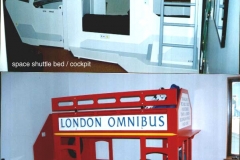 Spaceship bunk and London bus bunk. Made a variation on London Bus bed for Carrie Fisher's daughter.
