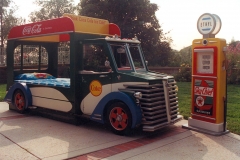 Coca-Cola delivery truck bed, made for my son in 1998. Gas pump is both nightlight and lamp.