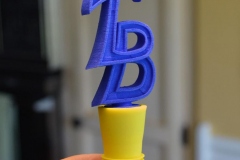 Winestopper with friend's initials. 3D print in plastic.