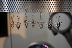 V8 earring series, modeled in 3ds Max and 3D printed in silver. Far left earring is one I bought, for size reference.