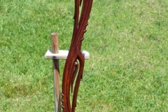 Most complex walking stick, vine and thorns design, figured sapele.