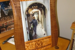 50th anniversary frame for my parents. Curly maple, figured walnut. Laser engraved.r