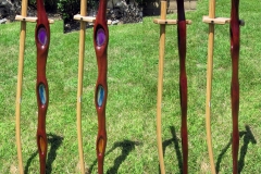 Stained glass themed cane, sapele, curly maple, agates.