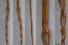 White oak version of Organic Flame design walking stick. Hole on top to hold "hood ornaments."